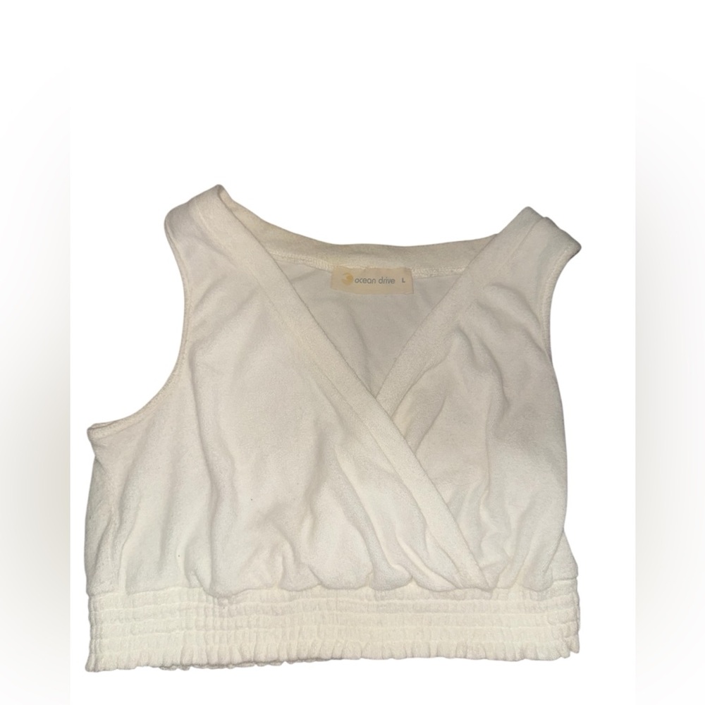 Ocean drive terry cloth crop top size large white
